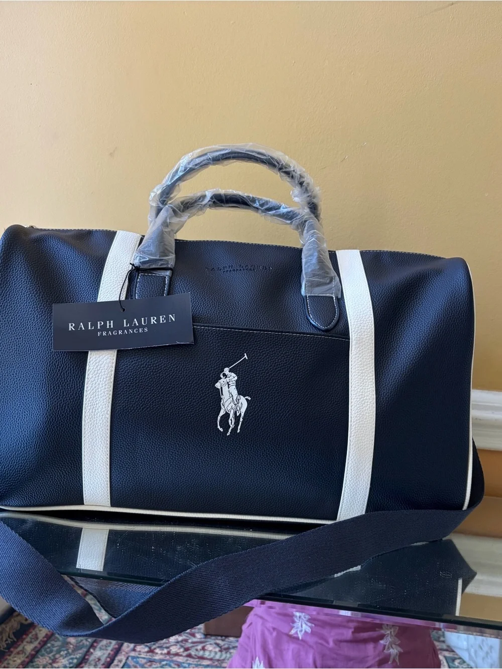 Ralph Lauren Navy Duffel with White Polo Emblem